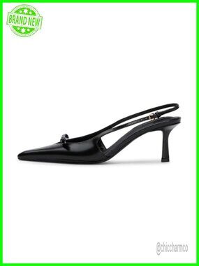 Kitten Heels Closed Toe Slingback Pumps Faux Leather Bow